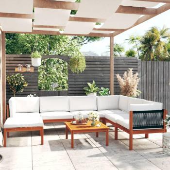 8-Piece Cream Cushioned Acacia Wood Garden Lounge Set