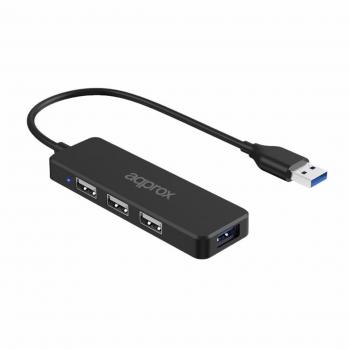 Approx APPC47 Hub USB 3.0 con 3 Puertos USB 2.0 y 1 Puerto USB 3.0 - Velocidad hasta 5Gbps - Cable de 15cm - Color Negro