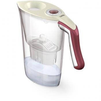 Jarra para filtrar el agua del grifo y mejorar su sabor- Laica Carmen Tosca J35-HB color burdeos capacidad 2,3 litros, incluye 1 filtro bi-flux que reduce la cal y el cloro y dura 150 litros o 1 mes.
