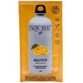 BRAGULAT | Zumo Concentrado de Frutas Multivitamínico | Bebidas y Refrescos Instantáneas en Polvo | Sin Azúcar y con Vitamina C | Agua con Sabor a Naranja | 15 Sobres