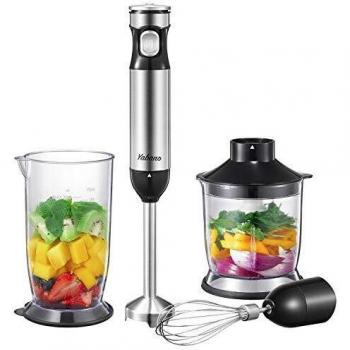 Yabano Batidora de Mano, 1000W Minipimer 4 en 1 Batidora Varillas, Inteligente Batidora Electrica con Turbo para Smoothie, 4 Cuchillos y Acero Inoxidable Cepillado de Material, Sin BPA