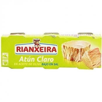 Rianxeira - Atún claro en aceite de oliva - Bajo en sal - 3 x 52 g