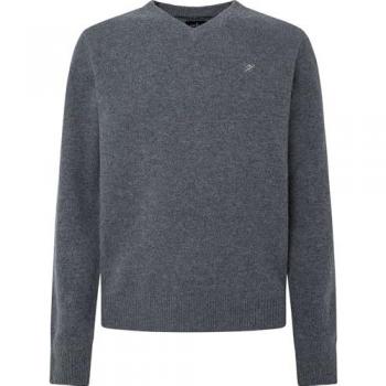 Jersey de Punto de Hombre en Lana Lambswool Color Gris Granito, Cuello Pico, Talla XXL - Hackett