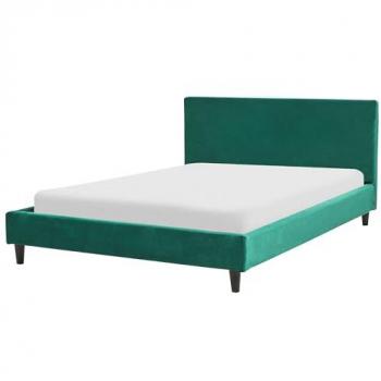 Cama tapizada en terciopelo verde oscuro 140 x 200 cm con marco de listones estilo moderno Fitou