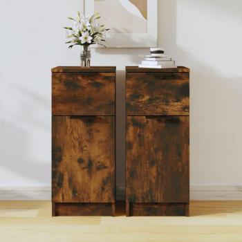Aparadores de Madera Contrachapada 2 uds 30x30x70 cm en Roble Ahumado, Mueble de Almacenaje de Salón con Armarios y Cajón, Buffet Moderno y Armario Aux