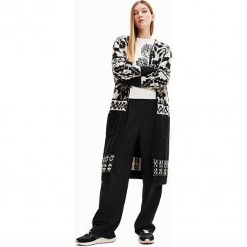 Desigual Chic Long Sleeved Coat with Contrast Details - S, Cardigans, female, Multicolor, Size: S