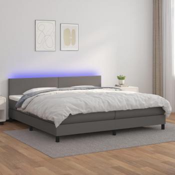 Estructura de cama box spring con colchón y LED, cuero sintético gris, 200x200 cm