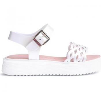 Sandalia Pablosky para niña modelo 871700 color blanco, fabricada con materiales reciclados y hebilla