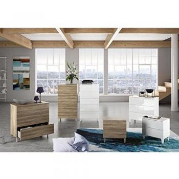 Comoda 3 Cajones, Dormitorio, Modelo Loft, Acabado en Color Blanco Brillo, Medidas: 80 cm