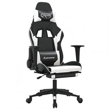Silla gaming con reposapiés cuero sintético negro blanco regulable reclinable ajustable ergonómica vidaXL