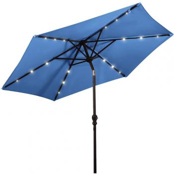 9-Foot Blue Solar LED Crank Cantilever Patio Umbrella