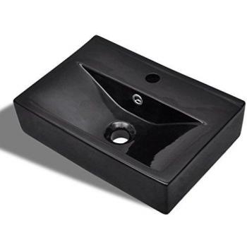 vidaXL Lavabo Rectangular con Agujero Desagüe Cerámica Negro Brillo Lavamanos