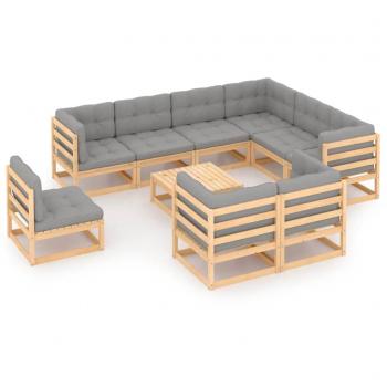 10-Piece Solid Pine Garden Lounge Set with Cushions