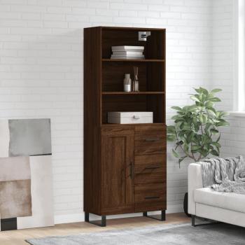 Aparador alto de madera contrachapada marrón roble 69,5x34x180 cm