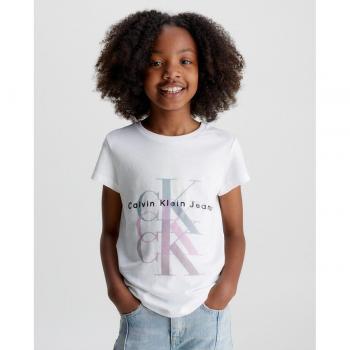 Camiseta de niña blanca de manga corta Calvin Klein