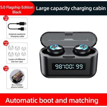 Auriculares Inalámbricos TWS Bluetooth con Estuche de Carga de 2000mAh, Auriculares Deportivos Impermeables HiFi Stereo con Micrófono