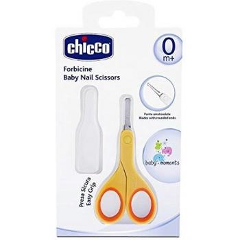 Chicco Baby Nail Scissors - Orange Safety Scissors with Rounded Tips and Protective Cap for Infants and Children