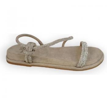 Sandalia Plana con Tiras de Pedrería Taupe ALMA BLUE 2061