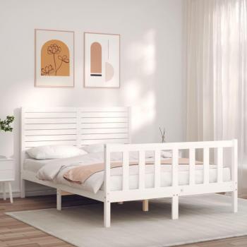 Cama solar sin colchón blanca de 120x200 cm en madera maciza de pino con estructura y cabecero