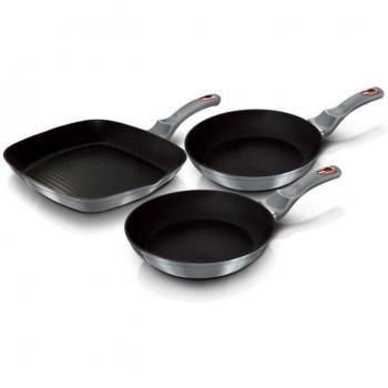 Berlinger Haus Moonlight Juego 2 Sartenes y Grill Inducción 20-24-28cm, Aluminio Forjado, Antiadherente Ecológico Titano sin PFOA, Diseño Moderno, Apta
