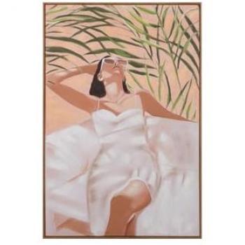 Cuadro Multicolor de Lienzo Mujer con Marco Natural 80x4x120 cm - Obra de Arte de Calidad