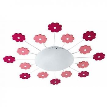 Plafón EGLO Viki 1, aplique de pared y plafón para habitación infantil con 1 bombilla, de acero, color rosa, vidrio blanco satinado, casquillo E27