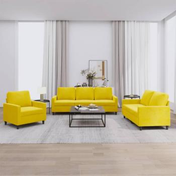 Sofá de 3 piezas con almohadas de terciopelo amarillo Vidaxl