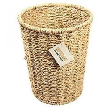 Papelera redonda tejida de pasto marino Woodluv