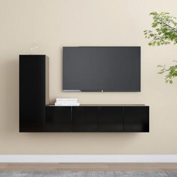 Set de Muebles de Salón para TV 3 Piezas en Madera Ingeniería, Dimensiones 60 x 30 x 30 cm, Color Negro