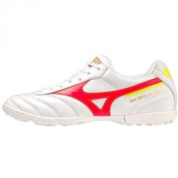 Mizuno Botas de Fútbol Morelia II Club AS Unisex Adulto, Color Blanco y Coral Fuego, Talla 45 EU