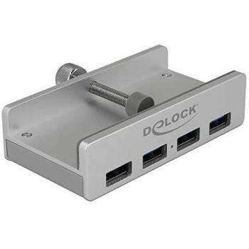 Hub USB 3.0 Externo de 4 Puertos con Tornillo de Bloqueo, Plata