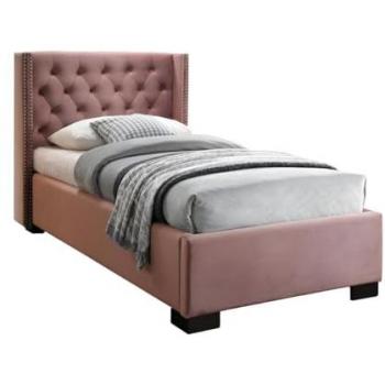 Cama MASSIMO con cabecero capitoné - 90x200 cm - Terciopelo rosa