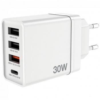 Cargador de pared Verbatim CHR-30EU2/ 1xUSB Tipo-C/ 3xUSB/ 30W