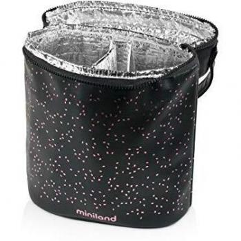 Miniland 89322 - Funda Isotérmica Doble Para Biberón Y Termo, Bolsa Para Biberones Y Termos, Portabiberones Térmico, Colección Deluxe, color Deluxe Rose