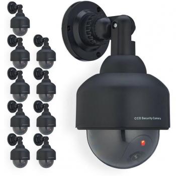 Cámaras de Seguridad Falsas Relaxdays - Pack de 10, Intermitente, Interior y Exterior, Prevención de Robos, Videovigilancia Simulada, Color Negro