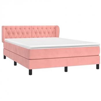 Cama Box Spring con Colchón Terciopelo Rosa 140x200 cm