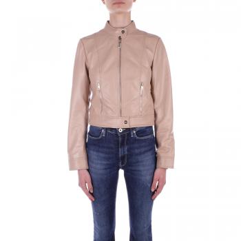 Liu Jo Beige Leather Biker Jacket for Women, Size 44 (M), with Mandarin Collar