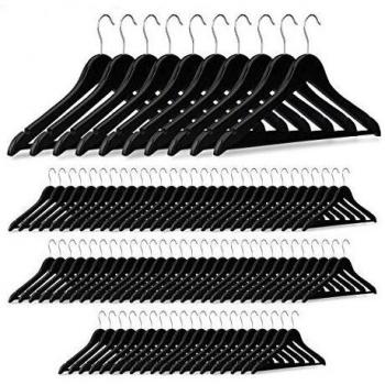 Pack de 90 Perchas de Ropa con Gancho Giratorio, Madera, Color Negro, 44.5 cm de Ancho