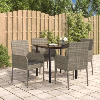 5-Piece Black and Grey Poly Rattan Garden Dining Set with Cushions