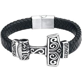 etNox hard and heavy Thors Hammer Hombre Pulsera de Cuero Negro, Piel-Acero inóxidable,