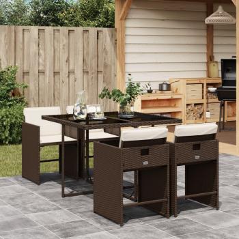 Set de almuerzo de jardín de 5 piezas con almohadas de Polyrattan marrón