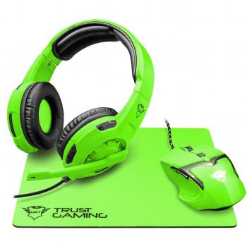 Trust Gaming GXT 790-SB Spectra - Pack Gaming 3 en 1: Auriculares, ratón y Alfombrilla, Verde