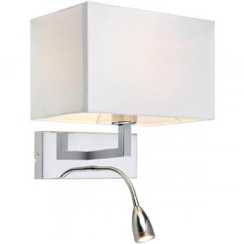Aplique de pared cromado SAVOY con 2 luces, luz LED flexible, diseño en metal y tela cromo y blanco, tamaño 40cm, para interior, compatible con bombillas E27