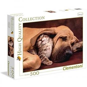 Clementoni - Puzzle 500 piezas animales, Perro y gatitos, Puzzle adulto