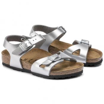 Sandalias Birkenstock Rio Metalizadas para Niña en Color Plata, Tallas 24-35, con Dos Correas y Ajuste Regulable
