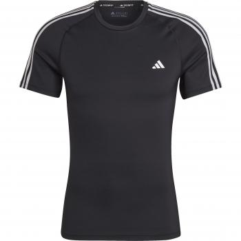 Camiseta de fitness adidas Techfit Training 3 bandas hombre, manga corta, color negro y blanco, talla XS
