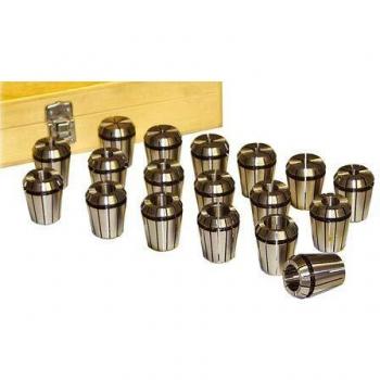 Juego de pinzas OPTIMUM 3441122 ER 32 - 18P, incluye pinzas de sujeción tipo ER 32 DIN 6499 con un rango de diámetro de 3 a 20 mm, compuesto por un total