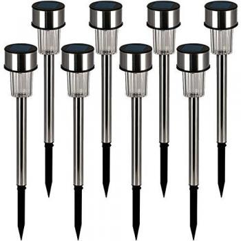 Set de 8 lámparas solares LED blancas cálidas de acero inoxidable, recargables y resistentes a la intemperie
