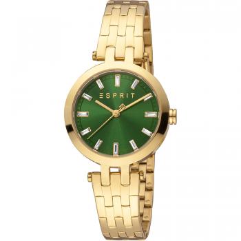 Esprit Brooklyn Women's Analog Watch - Yellow Gold Strap, Bottle Green Dial