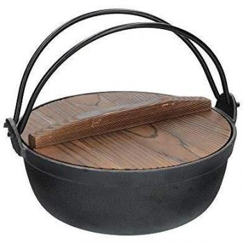 KitchenCraft: World of Flavours – Olla de Hierro Fundido Japonesa para Sukiyaki con Tapa de Madera, Color Negro, 1,5 Litros
